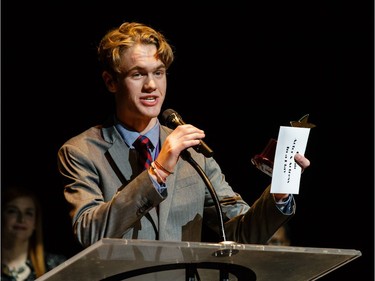 The winner for Comic Actor in a Play: Callum LeRoy, Almonte and District High School, Leading Ladies.