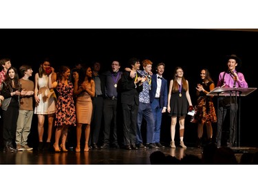 The winners for Critics' Favorite Musical: In The Heights, Philemon Wright High School, accept their award, during the annual Cappies Gala awards, held at the National Arts Centre, on May 28, 2017, in Ottawa, Ont.