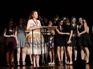 The winner for Critics' Favorite Play: Blue Stockings, Elmwood School, accept their award, during the annual Cappies Gala awards, held at the National Arts Centre, on May 28, 2017, in Ottawa, Ont.