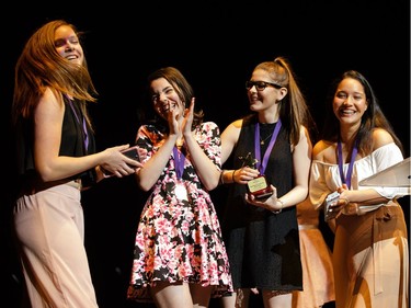 The winners for Stage Management and Stage Crew: Memory Makers, St. Francis Xavier High School, The Girl in the Mirror, accept their award, during the annual Cappies Gala awards, held at the National Arts Centre, on May 28, 2017, in Ottawa, Ont.