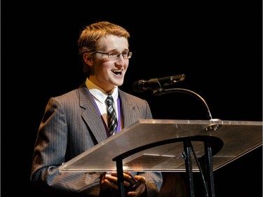 The winner for Supporting Actor in a Play: Stewart Penny, Holy Trinity Catholic High School, Anne of Green Gables, accepts their award, during the annual Cappies Gala awards, held at the National Arts Centre, on May 28, 2017, in Ottawa, Ont.