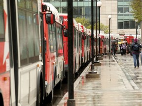 One example of how LRT-related construction threw OC Transpo a curveball earlier this year. The Mackenzie King Bridge was backed up with buses on May 2, 2017 because a gas leak at a construction site closed roads, affecting downtown traffic.