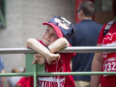 Three-and-a-half-year-old Colin Lacourciere gets ready before the 2K race he was going to take part in.