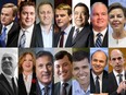 Tory leadership contenders: (top row, left to right) Andrew Saxton, Andrew Scheer, Brad Trost, Chris Alexander, Deepak Obhrai, Erin O'Toole and Kellie Leitch. (Bottom row, left-to-righ) O'Leary (who has withdrawn), Lisa Raitt, Maxine Bernier, Michael Chong, Pierre Lemieux, Rick Peterson, and Steven Blaney