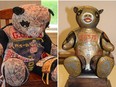 The original Pedro (left) versus the bronze panda that replaced the mascot in 1979.