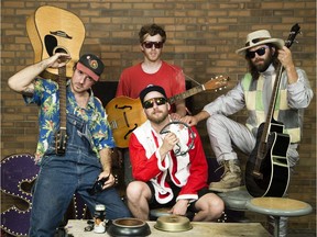 From left, the New Swears' Al Brandt-Dumas, Ben Lewis, Eric Stone and Sammy Lewis pose for a photo after their OC Session at the Ottawa Citizen Monday, June 12, 2017.