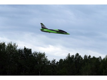 Pilots, spotters and spectators were at the Carp Airport to enjoy the miniature radio-controlled jet planes taking flight Saturday June 17, 2017. The Rebel Pro in flight Saturday.    Ashley Fraser/Postmedia
Ashley Fraser, Postmedia