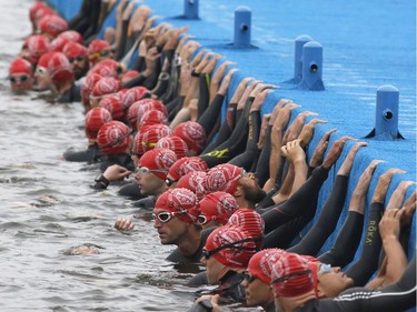 Triathletes take part in the Ottawa International Triathlon in Ottawa on Saturday, June 17, 2017.   (