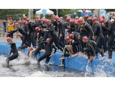 Triathletes take part in the Ottawa International Triathlon in Ottawa on Saturday, June 17, 2017.