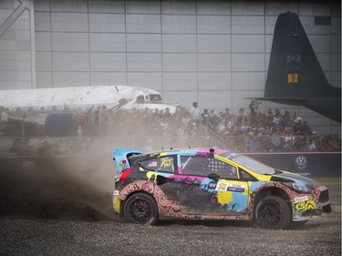 For the first time ever the Red Bull Global Rallycross made a Canadian stop over the weekend at the Canada Aviation and Space Museum. American Austin Dyne whips around the tight corner on the track Sunday June 18, 2017.   Ashley Fraser/Postmedia
Ashley Fraser, Postmedia