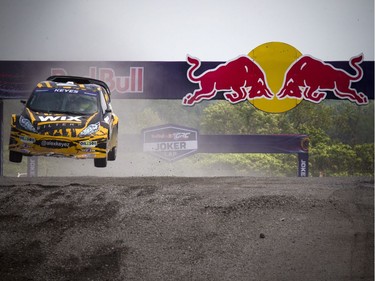 For the first time ever the Red Bull Global Rallycross made a Canadian stop over the weekend at the Canada Aviation and Space Museum. Alex Keyes flies over the jump Sunday June 18, 2017.   Ashley Fraser/Postmedia
Ashley Fraser, Postmedia