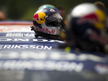 For the first time ever the Red Bull Global Rallycross made a Canadian stop over the weekend at the Canada Aviation and Space Museum. Sebastian Eriksson's helmet sits on his car Sunday June 18, 2017.   Ashley Fraser/Postmedia
Ashley Fraser, Postmedia