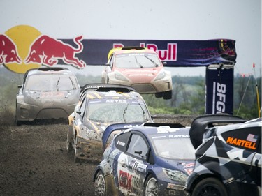For the first time ever the Red Bull Global Rallycross made a Canadian stop over the weekend at the Canada Aviation and Space Museum. A pile of racers all made their way over the jump very closely Sunday June 18, 2017.   Ashley Fraser/Postmedia
Ashley Fraser, Postmedia