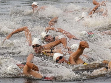 Triathletes take part in the Ottawa International Triathlon in Ottawa on Sunday, June 18, 2017.