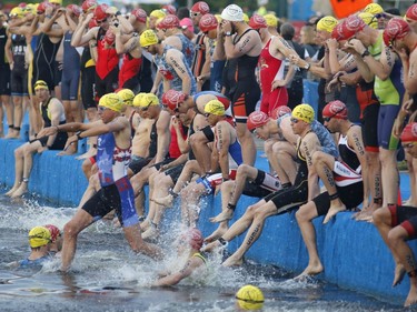 Triathletes take part in the Ottawa International Triathlon in Ottawa on Sunday, June 18, 2017.