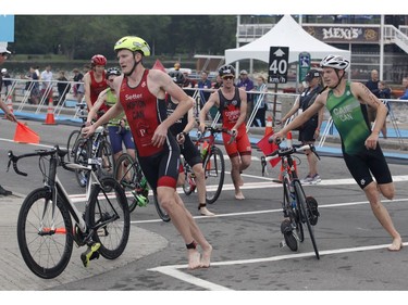 Triathletes take part in the Ottawa International Triathlon in Ottawa on Sunday, June 18, 2017.