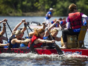 Tim Hortons Ottawa Dragon Boat Festival took place over the weekend at Mooney's Bay. Terrylonghorn.com team in boat number two in an early race Saturday June 24, 2017.