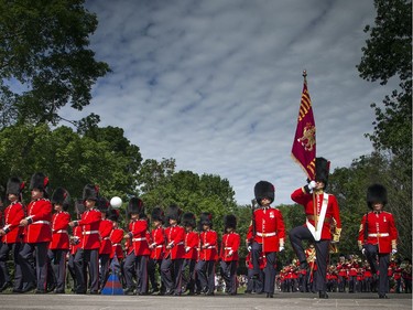 His Excellency the Right Honourable David Johnston, Governor General and Commander-in-Chief of Canada host  the annual Inspection of the Ceremonial Guard and the launch of Storytime on Sunday, June 25, 2017, at Rideau Hall. The Ceremonial Guard and the Band of the Ceremonial Guard marched their way into place.   Ashley Fraser/Postmedia
Ashley Fraser, Postmedia