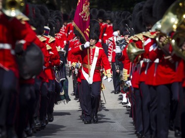 His Excellency the Right Honourable David Johnston, Governor General and Commander-in-Chief of Canada host  the annual Inspection of the Ceremonial Guard and the launch of Storytime on Sunday, June 25, 2017, at Rideau Hall. The Ceremonial Guard and the Band of the Ceremonial Guard marched their way into place.   Ashley Fraser/Postmedia
Ashley Fraser, Postmedia