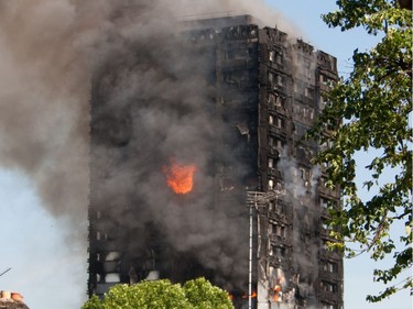 Scene at Grenfell Tower fire in West London.