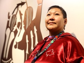 Trisha Ogina, from the Kitikmeot Heritage Society in Cambridge Bay, shows some artwork made by her great great grandmother in the rotating Indigenous gallery. The media got a sneak peek at the Canadian Museum of Nature's new permanent Canada Goose Arctic Gallery.