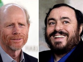 This combination photo shows director Ron Howard at the Kaleidoscope 5: LIGHT event in Culver City, Calif., on May 6, 2017, left, and opera singer Luciano Pavarotti. Howard&#039;s production company announced Thursday, June 1, 2017, that the Oscar-winning director&#039;s next project would be a documentary on famed Italian tenor Luciano Pavarotti.