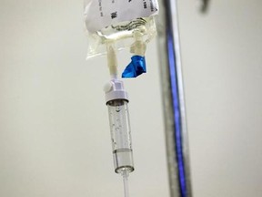 Chemotherapy drugs are administered to a patient at North Carolina Cancer Hospital in Chapel Hill, N.C., on Thursday, May 25, 2017. According to new studies released at a June 2017 American Society of Clinical Oncology conference, drugs are scoring big gains against some of the most common cancers, setting new standards of care for many prostate, breast and lung tumors. (AP Photo/Gerry Broome)