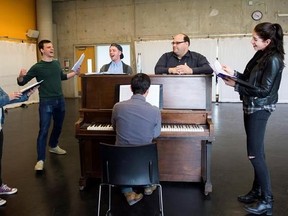 Sheridan College students (left to right) Meghan Caine, Eudes Laroche-Francoeur, Jacob Sheffield, Jonathan Corkal (at piano)Sheridan&#039;s Colleges associate dean of visual and performing arts Michael Rubinoff and Amanda Silcoff rehearse at Sheridan College in Oakville, Ont., on Thursday, May 11, 2017. Rubinoff launched Sheridan&#039;s Canadian Music Theatre Project which was where the Canadian Tony-nominated musical &ampquot;Come From From Away&ampquot; was incubated and developed. THE CANADIAN PRESS/Nathan Denette