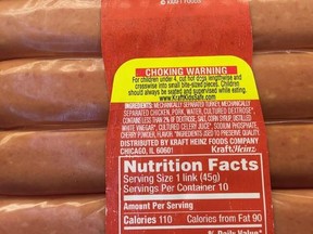 This Wednesday, June 28, 2017, photo, shows the ingredients and nutrition label on a package of Oscar Mayer classic uncured wieners for sale at a grocery store in New York. The label lists cultured celery juice as an ingredient. Oscar Mayer is touting its new hot dog recipe that uses nitrite derived from celery juice instead of artificial sodium nitrite, which is used to preserve the pinkish colors of processed meats and prevents botulism. Kraft Heinz, which owns Oscar Mayer, says sodium nitrite
