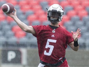 QB Drew Tate, seen here during practice on May 28, has been sidelined since receiving a concussion in a preseason game on June 8. Errol McGihon/Postmedia
