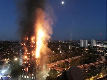 In this image taken by eyewitness Gurbuz Binici, a huge fire engulfs the 24 story Grenfell Tower in Latimer Road, West London in the early hours of this morning on June 14, 2017 in London, England.  The Mayor of London, Sadiq Khan, has declared the fire a major incident. Fatalities have been confirmed and at least 50 people are receiving hospital treatment.