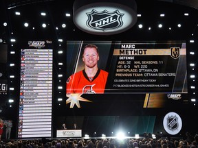 Marc Methot is selected by the Las Vegas Golden Knights during the 2017 NHL Awards and Expansion Draft at T-Mobile Arena on June 21, 2017 in Las Vegas, Nevada.