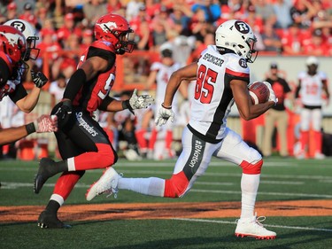 Postmedia Calgary

Ottawa Redblacks receiver Diontae Spencer runs the balls during the first half of CFL action against the Calgary Stampeders at McMahon Stadium in Calgary on Thursday June 29, 2017. Gavin Young/Postmedia Network
Gavin Young, Gavin Young