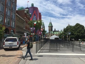 Corrals set up to organize the hundreds of thousands of visitors to Parliament Hill for Canada 150 activities.