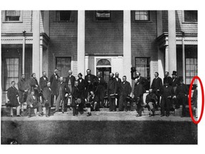 The Fathers of Confederation in their famed 1864 photo. Barely visible on the right side is William Henry Lee.