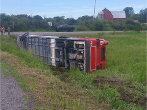 OC Transpo is investigating why one of its buses flipped off Russell Road, near Ramsayville Road, on Monday morning. No one was hurt. The bus was being operated by an external maintenance contractor, Transpo said.