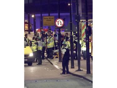 Emergency personnel tend to wounded on London Bridge.