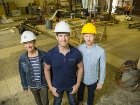 From left, RockGarden Medicinals principals, Deborah Hanscom, Wynand Stassen and Andrew Rock are photographed inside their manufacturing facility currently under construction in Carleton Place Wednesday, May 31, 2017.