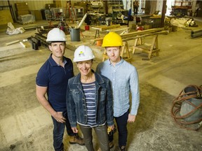 From left, RockGarden Medicinals principals, Wynand Stassen, Deborah Hanscomb, and Andrew Rock are photographed inside their manufacturing facility currently under construction in Carleton Place.