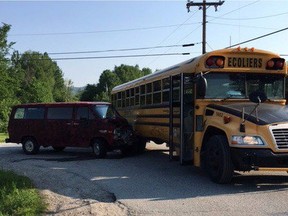 About 20 kids were aboard a school bus that collided with a vehicle in Luskville Monday morning.
