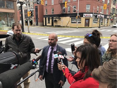 Jason Gennaro, Special Investigations Unit Communications, addresses the media after a shooting incident in the ByWard Market. June 3, 2017. Ashley Fraser/Postmedia