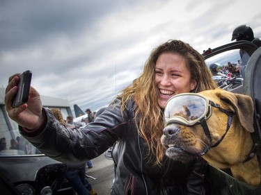 Missy posed for a selfie with Rani Naciuk before The Telus Ride For Dad kicked off from the Canada Aviation and Space Museum  Saturday June 3, 2017. The ride is to raise funds for prostate cancer research and raising public awareness of the disease.