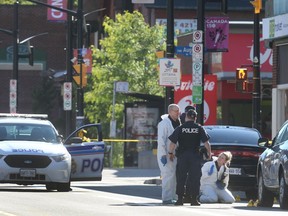 Ottawa Police are investigating a shooting on Rideau Street in Ottawa Monday June 26, 2017. The shooting took place in front of the Mingle Room Bar and Lounge near Rideau Street near Augusta.