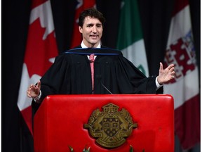 Prime Minister Justin Trudeau delivers an address at the University of Ottawa convocation in Ottawa on Monday, June 19, 2017.