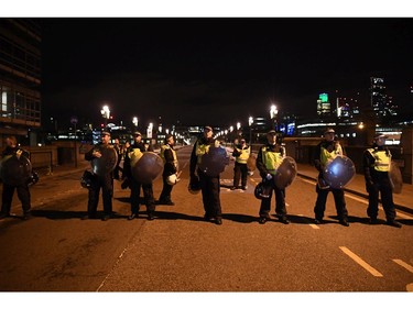 Police at the scene at Southwark Bridge after an attack on London Bridge.