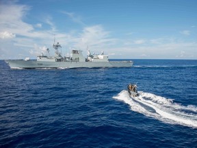 Members of the Maritime Tactical Operations Group (MTOG) leave Her Majesty's Australian Ship BALLARAT on a Rigid Hulled Inflatable Boat (RHIB) as part of a naval boarding exercise during POSEIDON CUTLASS, on June 9, 2017. Photo: Cpl Carbe Orellana, MARPAC.