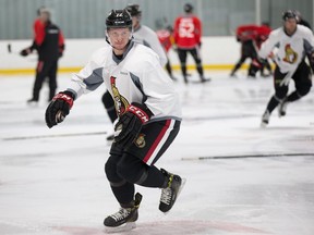 Thomas Chabot skates a drill as the Ottawa Senators continue with their development camp for prospects at the Bell Sensplex on Wednesday, June 28, 2017. New AHL assistant coach Paul Boutilier has been credited with helping Chabot make huge strides last season in junior.