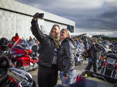 Tammy and Rob Kluke take a selfie before the The Telus Ride For Dad kicked off from the Canada Aviation and Space Museum  Saturday June 3, 2017. The ride is to raise funds for prostate cancer research and raising public awareness of the disease.