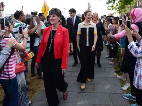 Minister of International Development and La Francophonie Marie-Claude Bibeau (left to right), Prime Minister Justin Trudeau, Sophie Gregoire Trudeau and Women Deliver President and CEO Katja Iversen arrive at an event in Ottawa on Tuesday. THE CANADIAN PRESS/Sean Kilpatrick