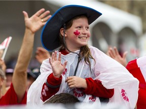A girl shows her Canadian pride during Canada Day celebrations in downtown Ottawa Saturday, July 1, 2017.